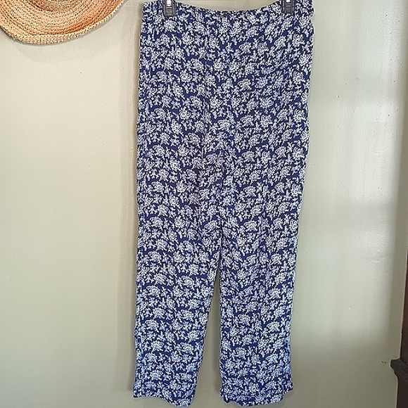April Cornell Pants Blue&White 100% Rayon Women Waist 30" w/ Elastic Size Large - Picture 2 of 9